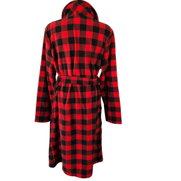 Wonder Shop Holiday Robe Red Black Plaid Poly Tie Close Hand Pockets Adult L NEW - Picture 5 of 8